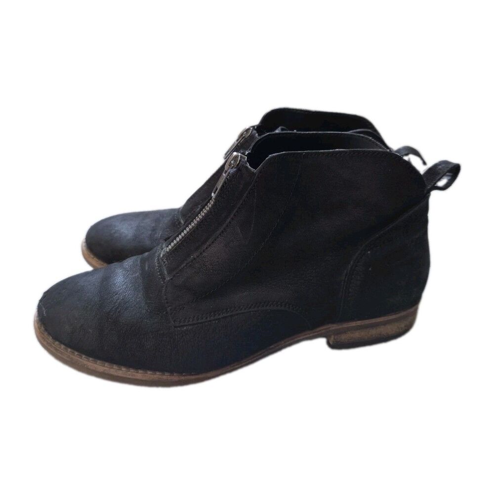 Diba Black Leather Ankle Boots Front Zip Western Moto Booties Womens 8.5 GUC
